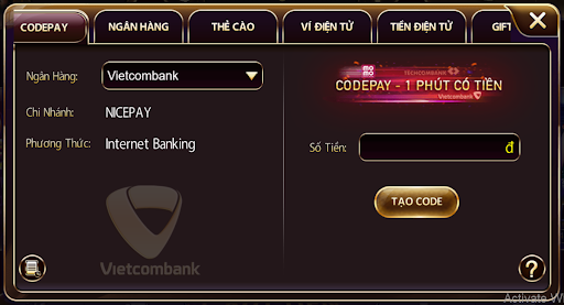 Nạp tiền vào sunwin bằng codepay.